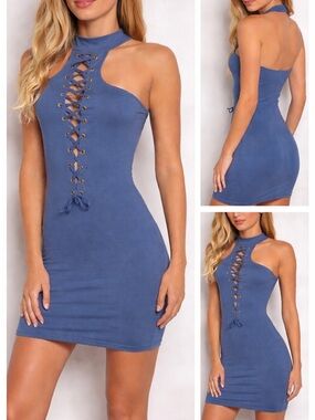 SJL Apparel Lace-Up Halter Dress